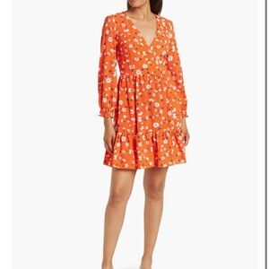 Eliza J Floral Surplice Tiered Dress - White/Orange - Size 14